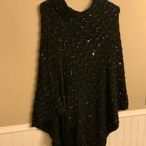 Long Sweater Poncho / Cape with Sequins attached - Fringe at the bottom